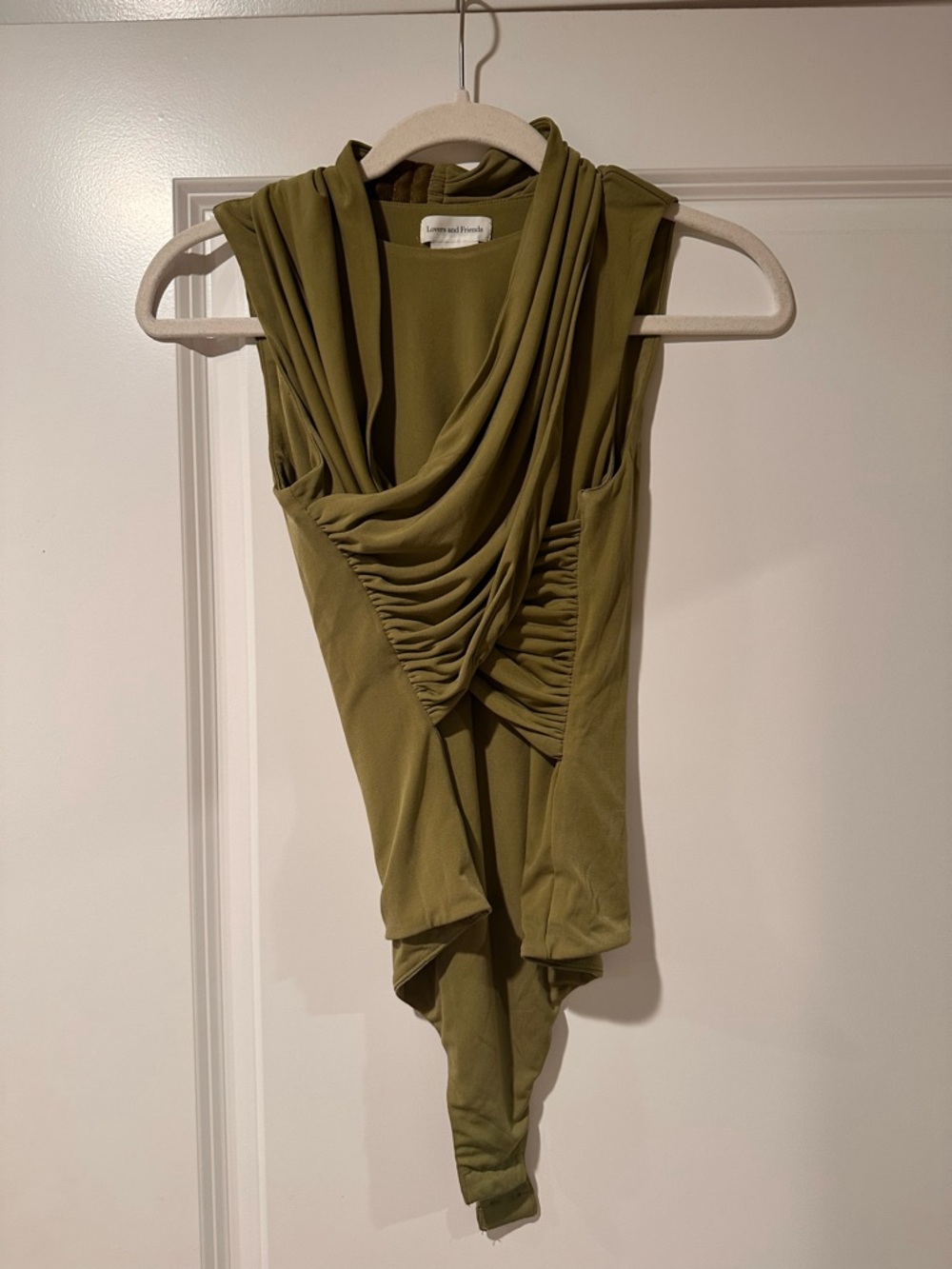 Lovers + Friends Olive Green Draped Bodysuit